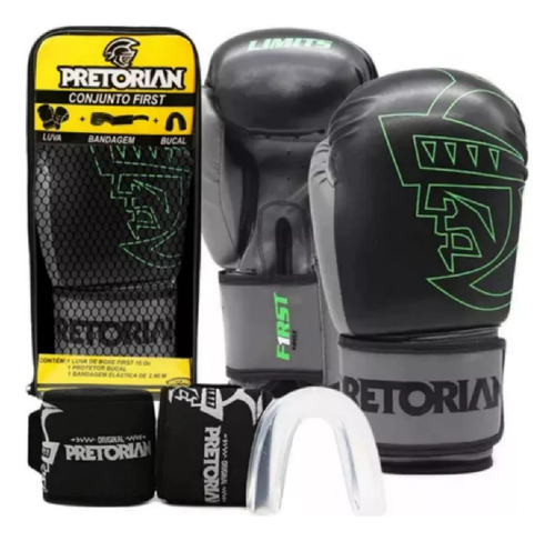 Kit Luva Boxe/muay Thai Pretorian Luva Bandagem Bucal 