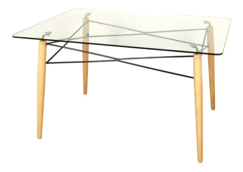 Mesa Eames Vidrio Y Madera Escandinava 120 X 80cm 