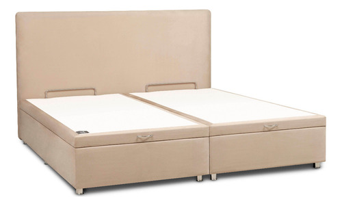 Cama Sommier Baúl Pana Premium C/respaldo King 200*200 Color Beige