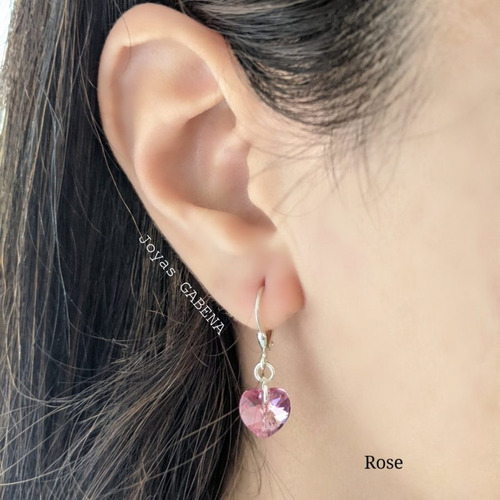Conjunto Con Cristal Corazón 10mm Plata 925 Rose