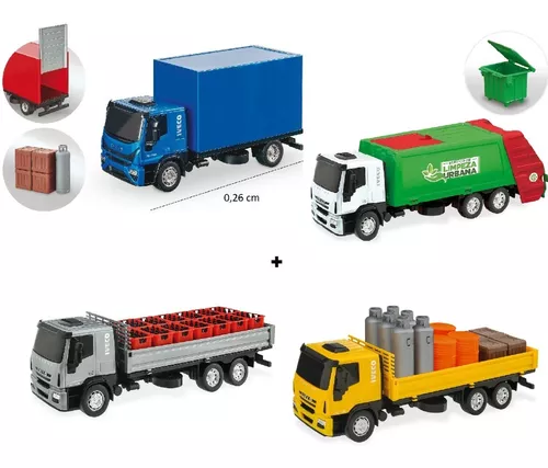 Kit 2 Caminhões Em Miniatura - Carga De Madeira + Coletor De Lixo