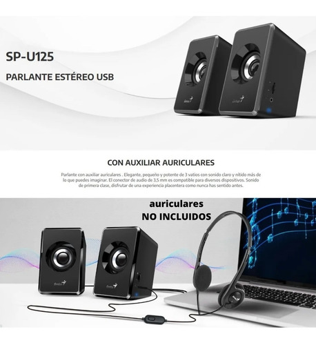 Imagen 4 de 8 de Parlante Portátil Genius Sp-u125 Usb Para Pc Notebook Negro!
