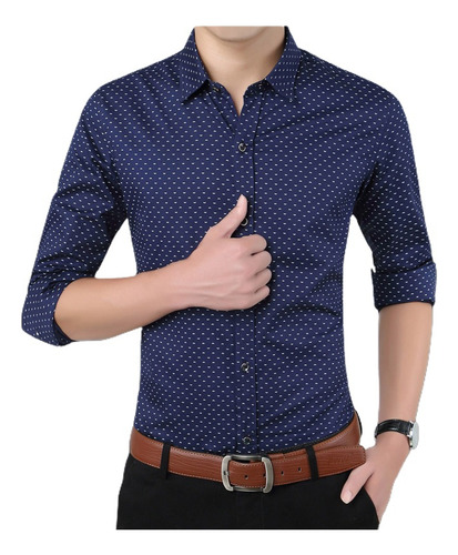 Camisa Hombre Lunares Slim Fit De Negocios Y Casual