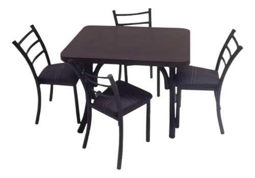 Mesa + 4 Sillas Comedor Infantil Chocolate Metálico Realista