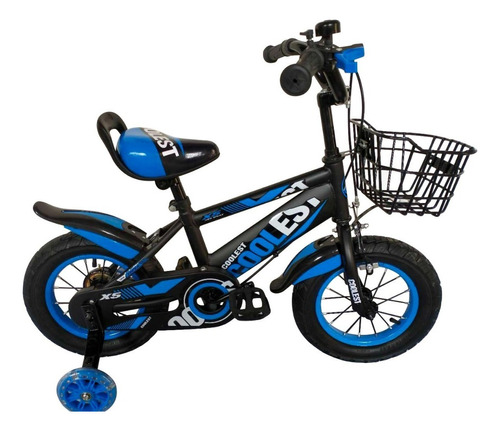 Bicicleta De Niños Azul Rod. 12 - Canasto Y Rueditas