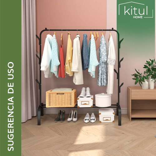 Perchero Rack Armable Ropa Organizador Closet Hogar Ganchos Color Negro
