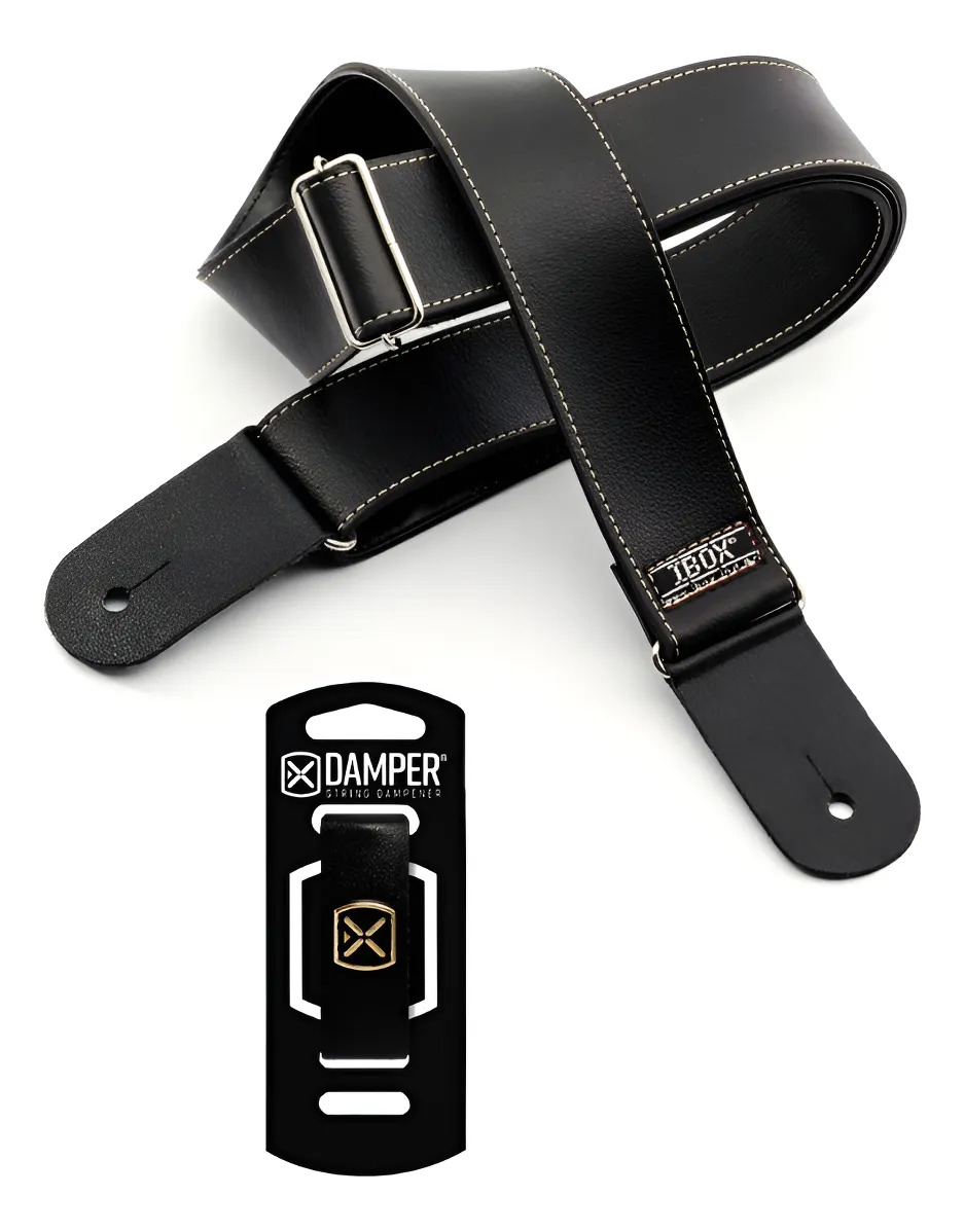 Abafador Damper + Correia Couro Para Violão, Guitarra Ibox Cor Preto