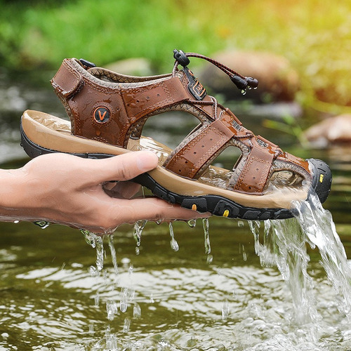Sandalias For Hombre, Zapatos De Playa De Cuero De Moda Y T