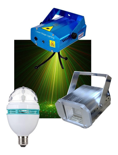 Imagen 1 de 10 de Tri Combo Luces Dj Laser Lluvia + Flash Audioritmico + Led