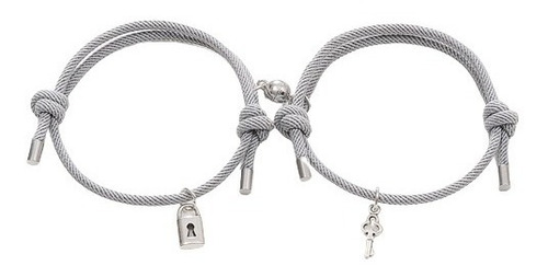 Pulsera Brazalete Gris Novios Candado Llave Imán 2 En 1