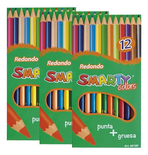 Lápices De 12 Colores Smarty Redondos Pack Con 3 Cajas