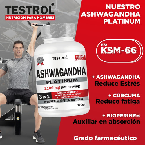 Imagen 5 de 8 de Ashwagandha Platinum 2100mg Testrol 3 In 1 90 Cápsulas