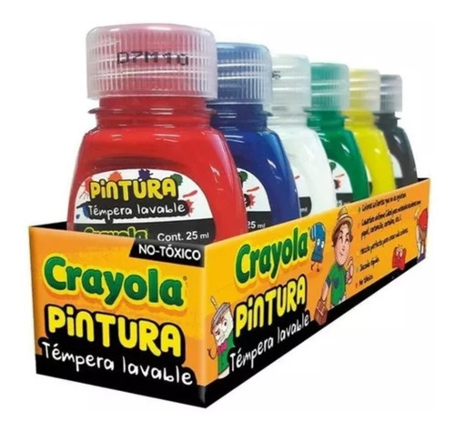 Pintura Témpera Lavable Crayola 6 Frascos De 25 Ml C/u