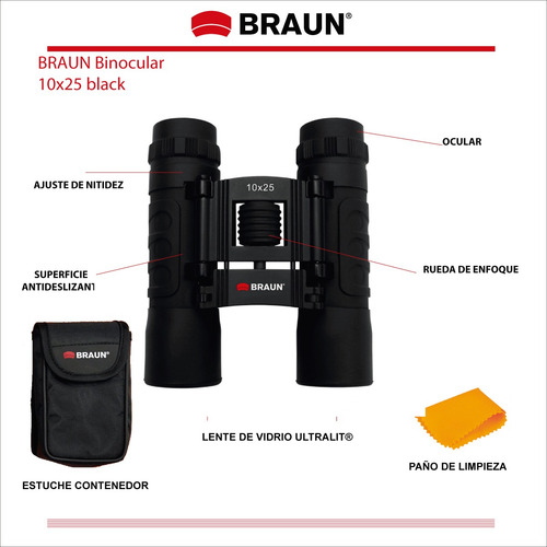 Imagen 6 de 7 de Braun Germany Binocular 10x25 - Gtía. 1año - Rep. Oficial