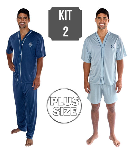 Kit 2 Pijamas Plus Size Masculino Adulto Meia Estação