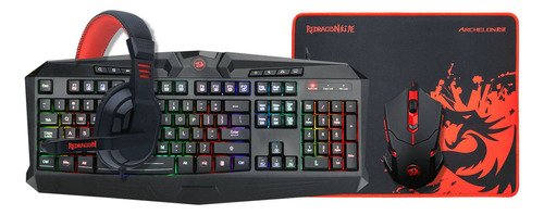 Kit de teclado y mouse gamer Redragon S101-BA Español de color negro