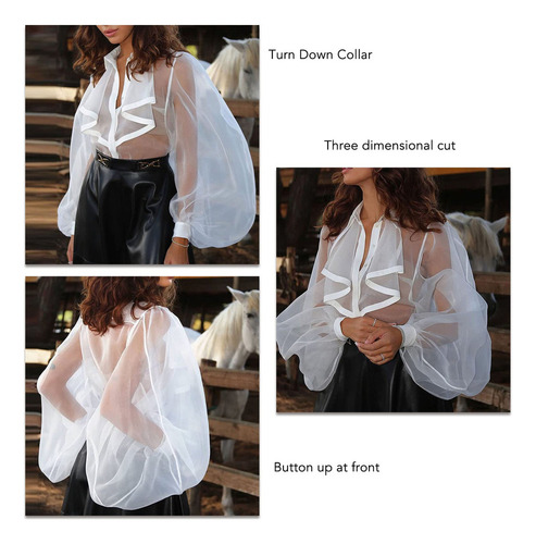 Camisa De Mujer Con Mangas Farol Transpirable Y A La Moda