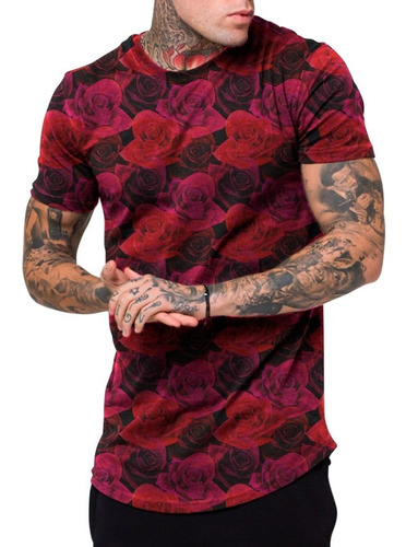 Camiseta Camisa Longline Oversized Florida Floral Vermelha | Parcelamento  sem juros