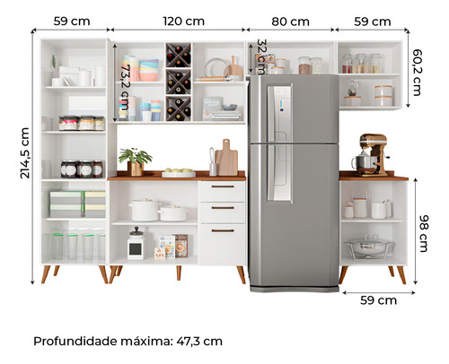 Armário De Cozinha Completa Com Adega 9 Portas Branco cor branco e nature Zanzini e cia