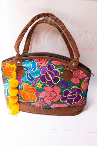 Lote 12 Bolsas Artesanal Mexicano Gamuza Y Flores Bordadas