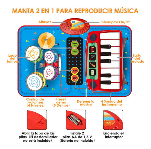 Alfombra Musical Piano Y Tambor Juguete Para Niños 70x45cm