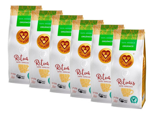 Kit 6 Café Orgânico Moído Rituais Arábica 3 Corações 250g