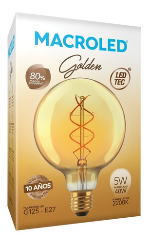 Lampara Vintage Filamento Led 5w Globo G125 Golden 