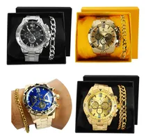 Comprar 5 Relógios + Pulseiras Masculino Prova Agua Aço Caixa Brinde