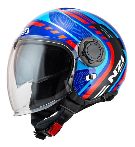 Capacete Aberto Moto Nzi Ringway Duo Connected Azul/vermelho Cor Azul Tamanho do capacete 55/56 (S)