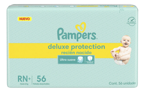 Pañales Pampers deluxe protection RN+ x 56 unidades
