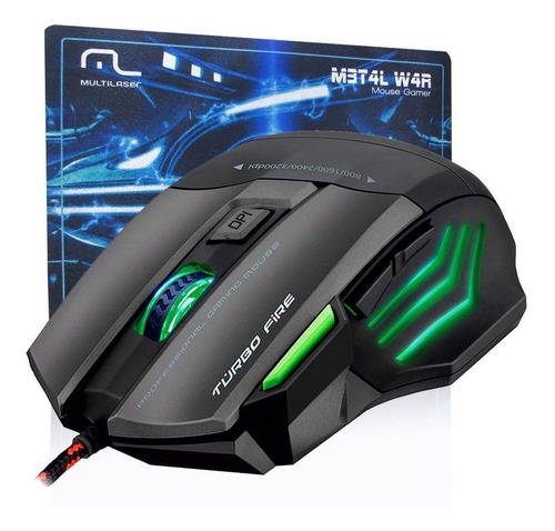 Mouse Gamer Multilaser M3t4l W4r 7 Botões, 3200dpi Mo207