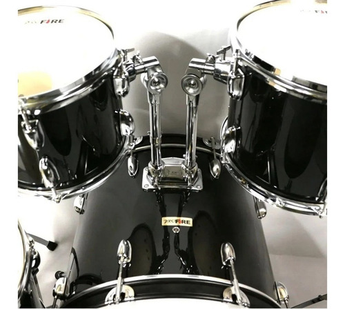 Imagem 3 de 6 de Bateria Pro Fire Bumbo 20 Preta Ferragem Cromada Com Pratos