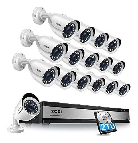 Sistema De Vigilancia Zosi 16 Cámaras 1080p Impermeables