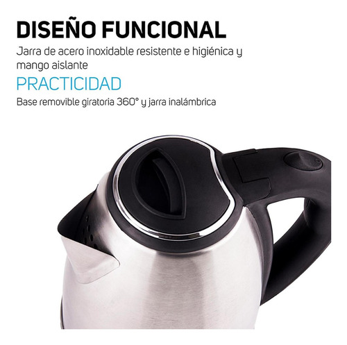 Hervidor Electrico, Taurus Caronte, Jarra Inoxidable, 2 L Color Plateado