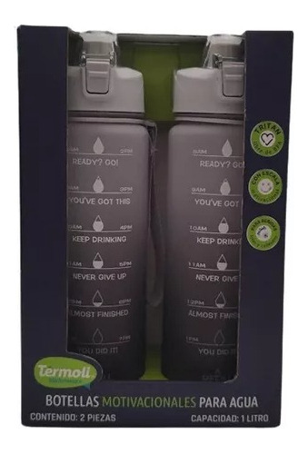 Juego De 2 Botellas Motivacional Para Agua Tritan