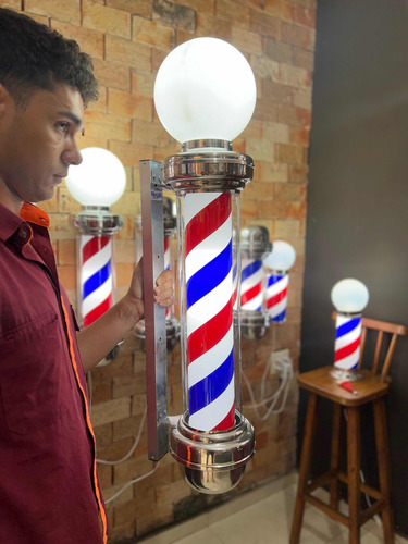 Barber Pole 90cm Com Globo Poste De Barbeiro 127/220V Megan Estrutura Prateado