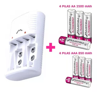 Cargador Pilas Mitzu Con Baterías Recargables 4 Aa + 4 Aaa