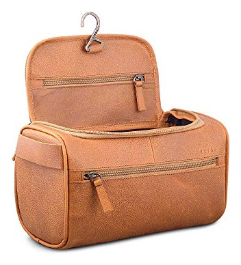 Yayas Cuero Ligero Marrón Cuelga Viaje Toiletry Bolsa Q16db