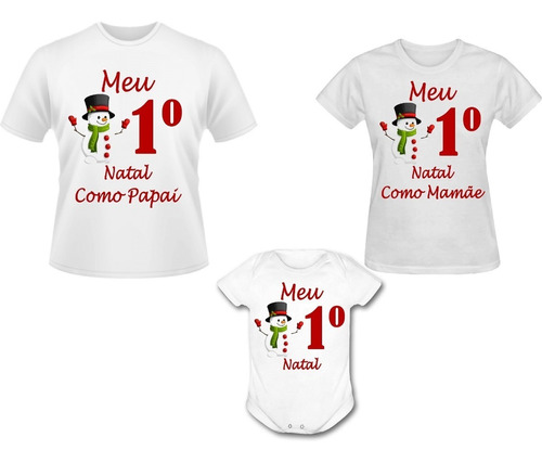 Kit 3 Camisetas + 1 Body Meu Primeiro Natal Familia Presente | Frete grátis