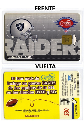 Tarjeta Ladatel $30 Caribe Cooler Raiders Nfl