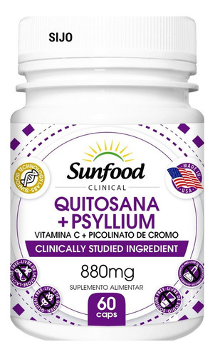 Quitosana Psyllium Cromo Vitamina C 880 Mg Sunfood 60 Caps