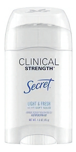 Secret Clinical Strength Anti-Perspirant Deodorant Suave Sólido, Ligero y Fresco Aroma 1.60 oz, su aroma Light & Fresh te hará oler como si acabaras de salir de la ducha todo el dia
