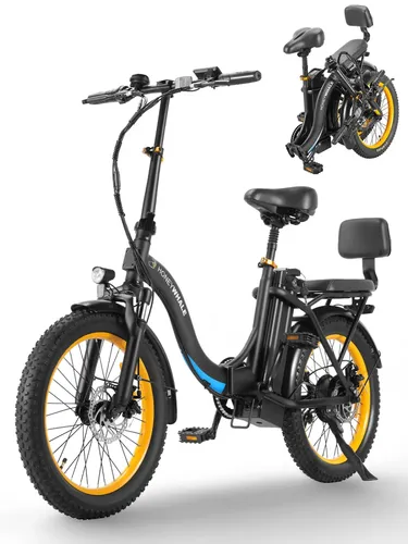 Bicicleta elétrica Honeywhale BW02 dobrável na cor preta com detalhes amarelos