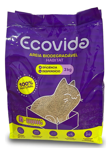 Ecovida Areia Biodegradável Fina Higiênica para Gatos 3kg
