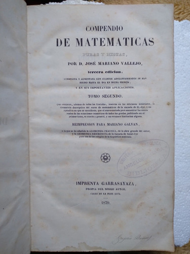 Compendio De Matemáticas 1839 Libro Antiguo De Matemáticas
