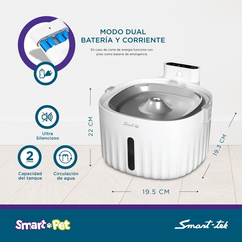 Imagen 2 de 6 de Bebedero Automatico Agua Mascotas Infrarrojo 2l Con Filtro
