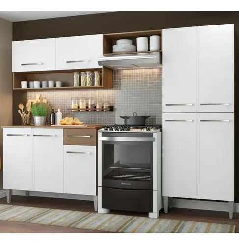 Armário ​De Cozinha Compacta Modulada Madesa Emilly Pop Com Armário E Balcão Rp Cor Rustic/Branco GREM229002