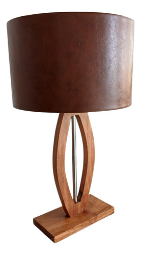 Luminária De Mesa Eduarte Médio Courino 30x52 Cm Artesanal Madeira Natural Marrom