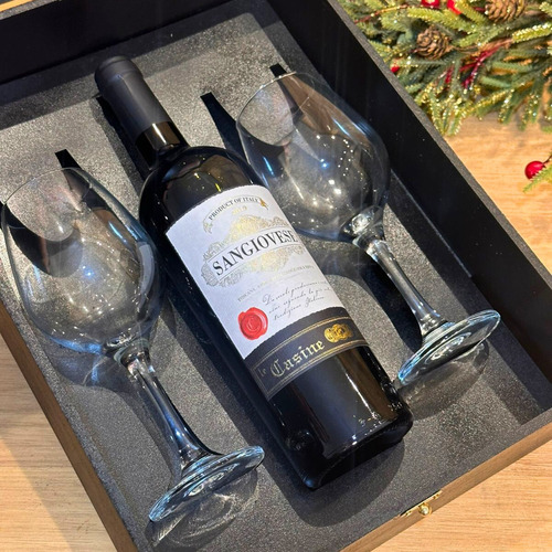 Kit Premium Vinho Tinho 750ml P/ Presente 2 Taças Vidro Wine