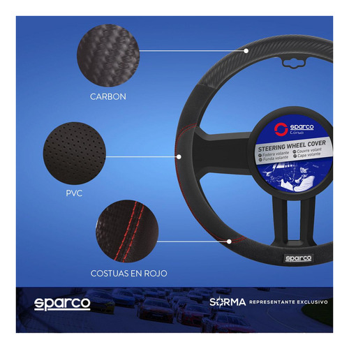 Imagen 5 de 9 de Cubre Volante Sparco Pvc+ Gamuza+ Caucho Ajuste Universal